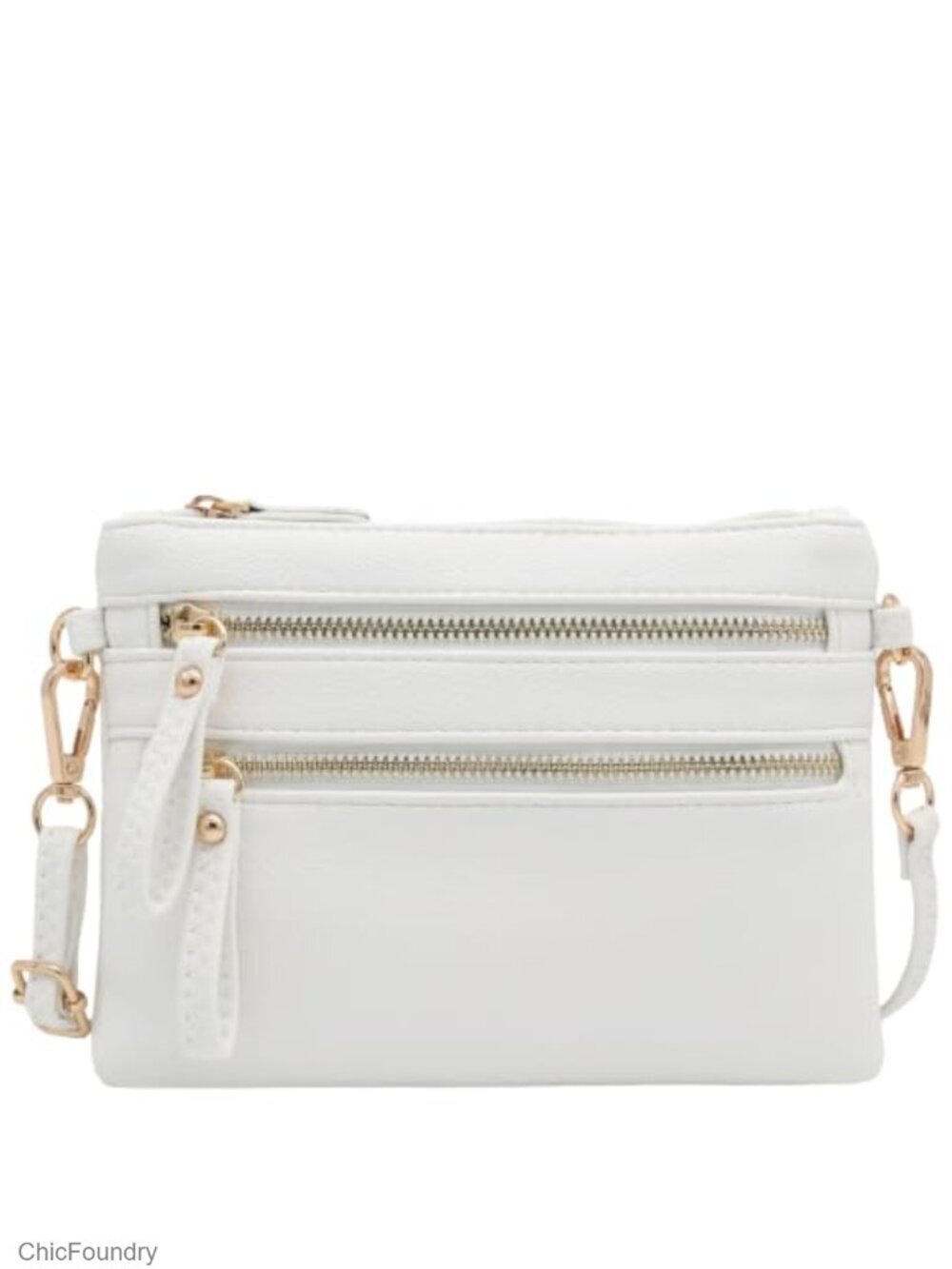 Faux Leather Wristlet Crossbody Bag Multi Zipper Pocket Adjustable Strap
